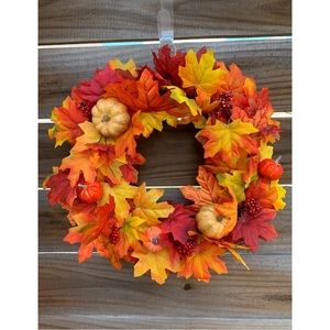 Fall Wreath With Leaves‎ Foliage Pumpkins Front Door Home Decor Farmhouse Rustic